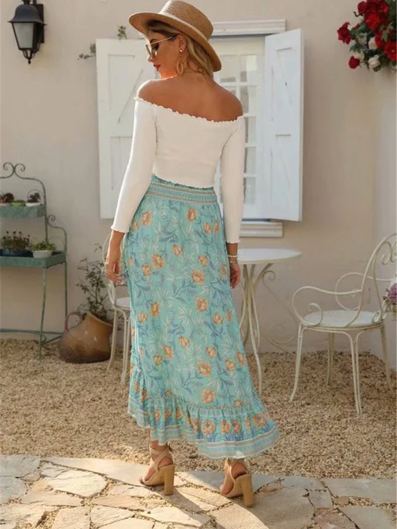 Bohemian High-Low Floral Skirt High-Low Skirts