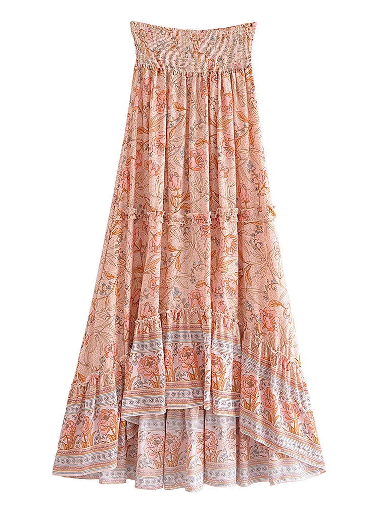 Bohemian High-Low Floral Skirt High-Low Skirts