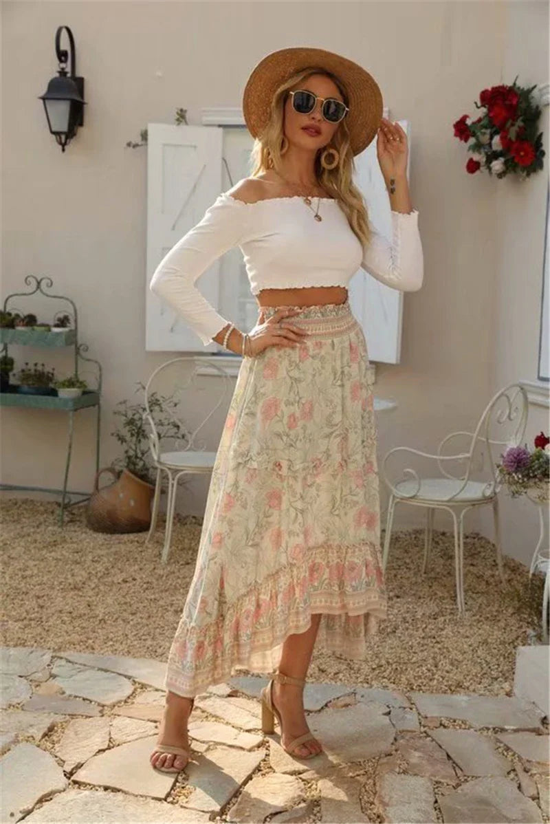 Bohemian High-Low Floral Skirt High-Low Skirts