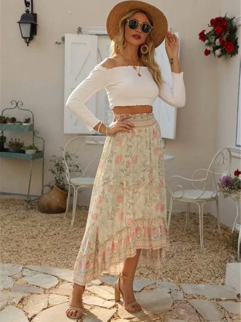 Bohemian High-Low Floral Skirt High-Low Skirts