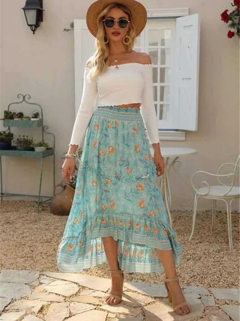 Bohemian High-Low Floral Skirt High-Low Skirts