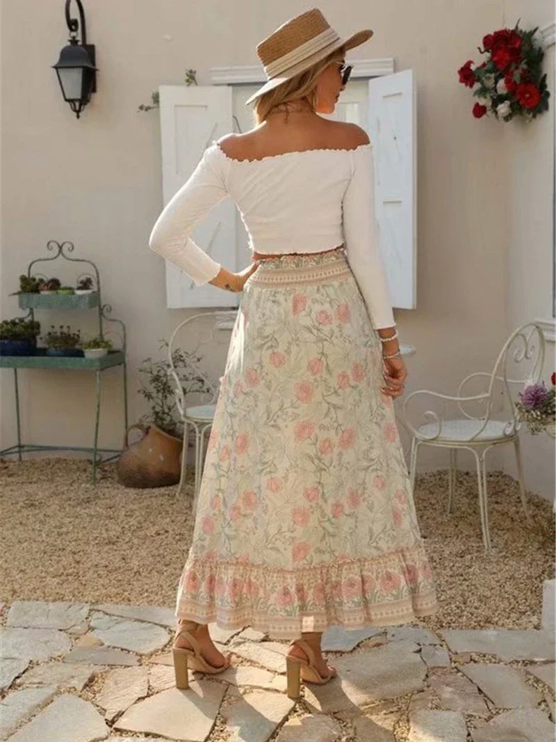 Bohemian High-Low Floral Skirt High-Low Skirts