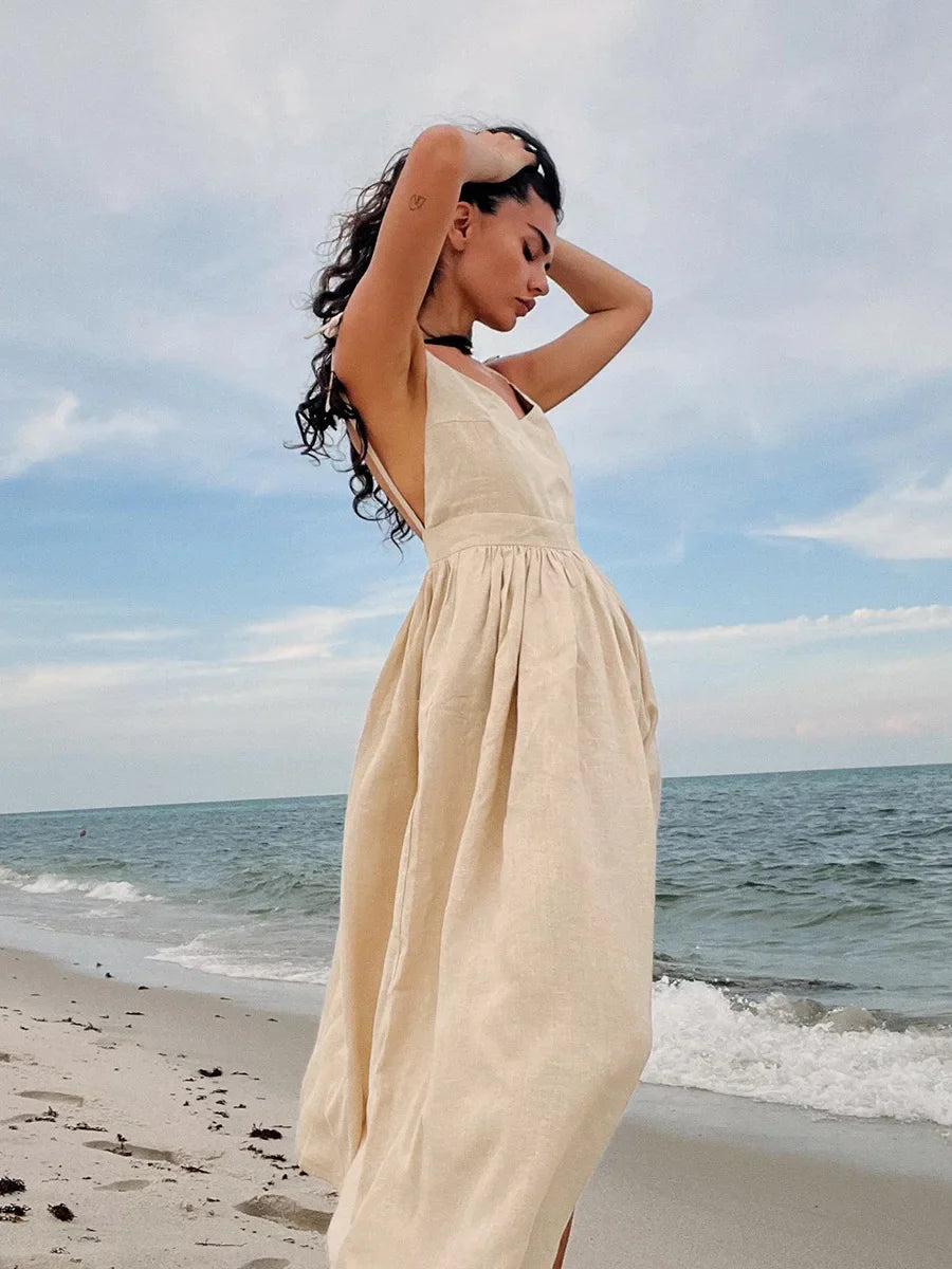 Cotton Blend Summer Midi Sundress	