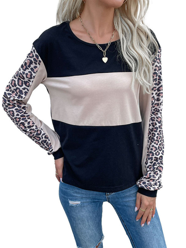 Fierce Leopard Print Tee - Patchwork Long Sleeve Top T-Shirts