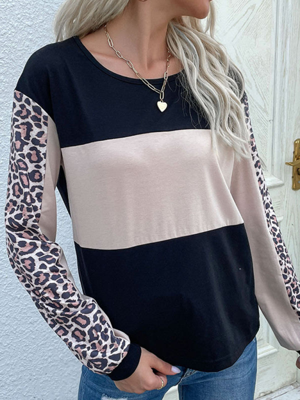 Fierce Leopard Print Tee - Patchwork Long Sleeve Top T-Shirts