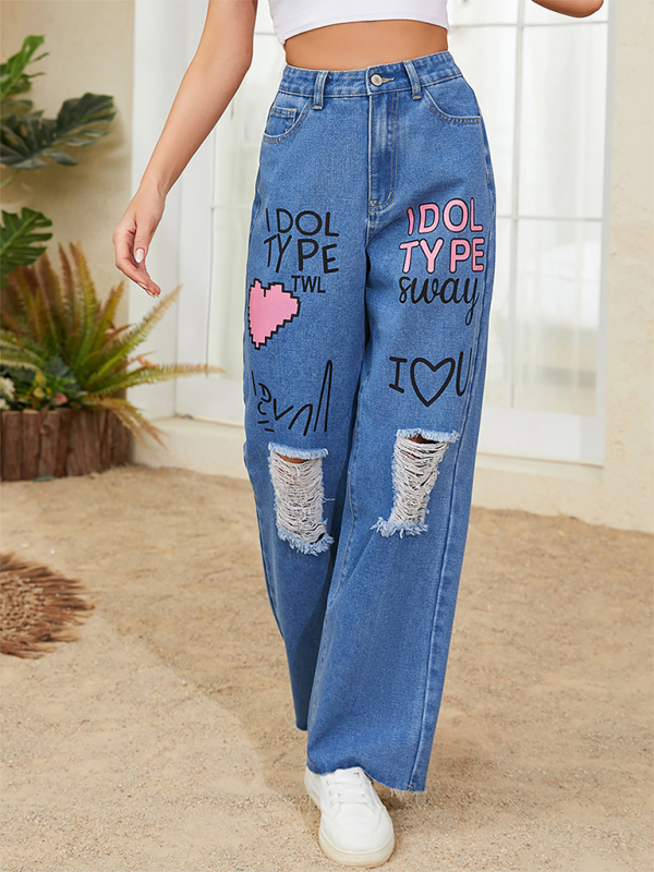 Graffiti-Inspired Urban Denim Pants Denim Pants