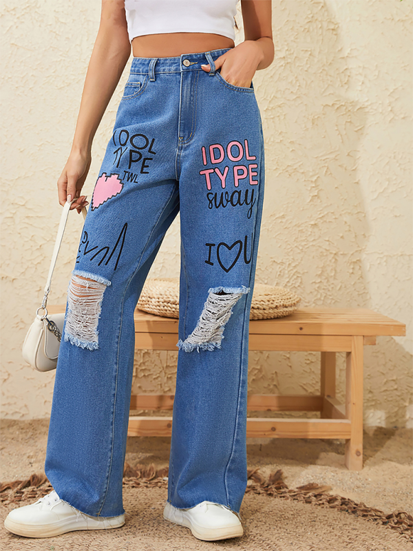 Graffiti Edgy Urban Denim Pants	