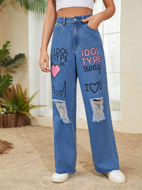 Graffiti-Inspired Urban Denim Pants Denim Pants