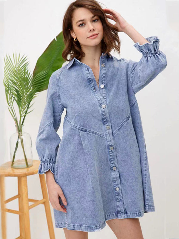 Loose Denim Washed Cotton Oversized Shirt Dress Dress