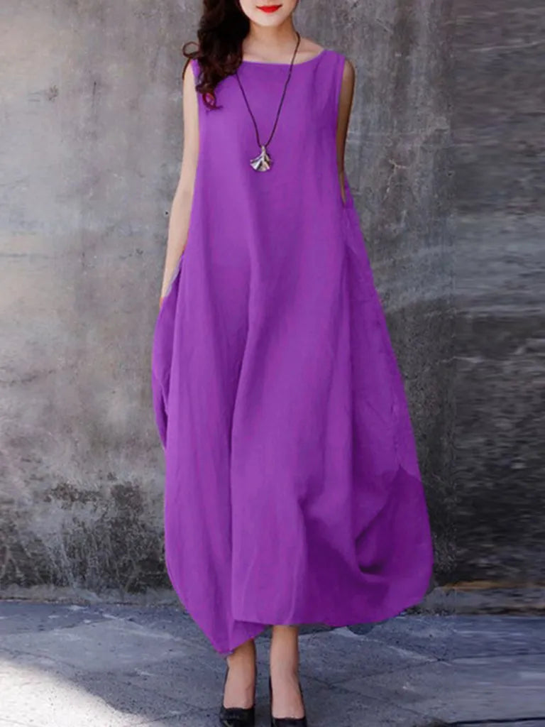 Loose Maxi Dress: Casual Tank Style with Pockets for Everyday