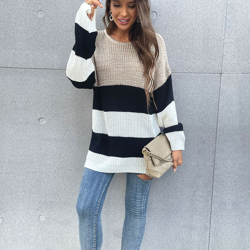 Oversized Waffle Knit Long Sweater: Women's Drop Shoulders Pullover	