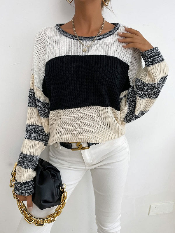 Lightweight Knit Pullover - Women's Color Block Sweater	