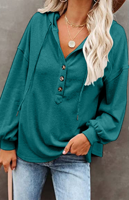 Oversized Cotton Blend Hoodie - Button-Down, Drop Shoulders