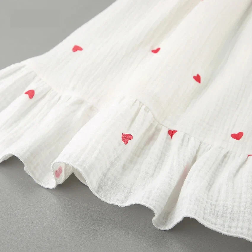 Off-Shoulder White and Red Heart Cotton Dress Summer Dresses