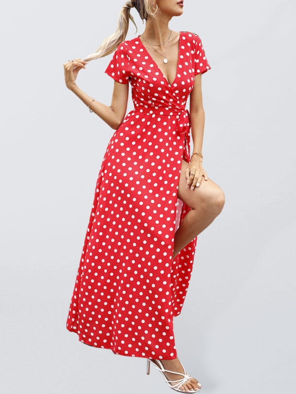 Polka Dot Cotton Wrap Maxi Dress	