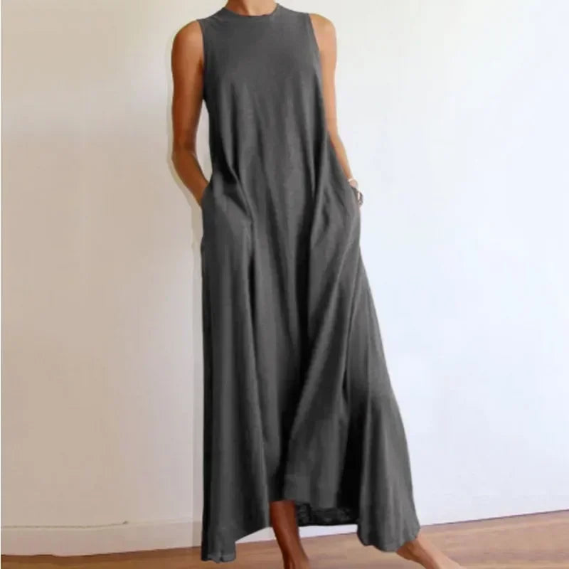 Relaxed Flowing Maxi Dress in Neutral Tones	