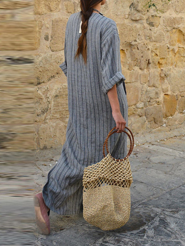 Solid Cotton Yarn-Dyed Striped Tunic Dress Dress