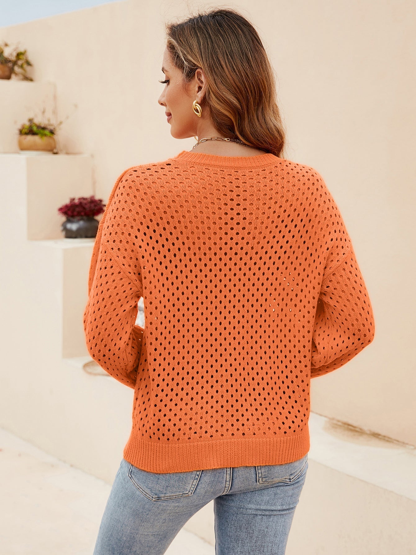 Stylish Women's Eyelet Knit Pullover Sweater for Fall Sweaters