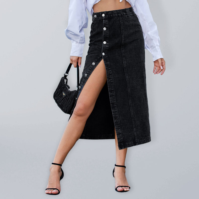 Stylish High-Rise Denim Midi Skirt for Casual Wear
