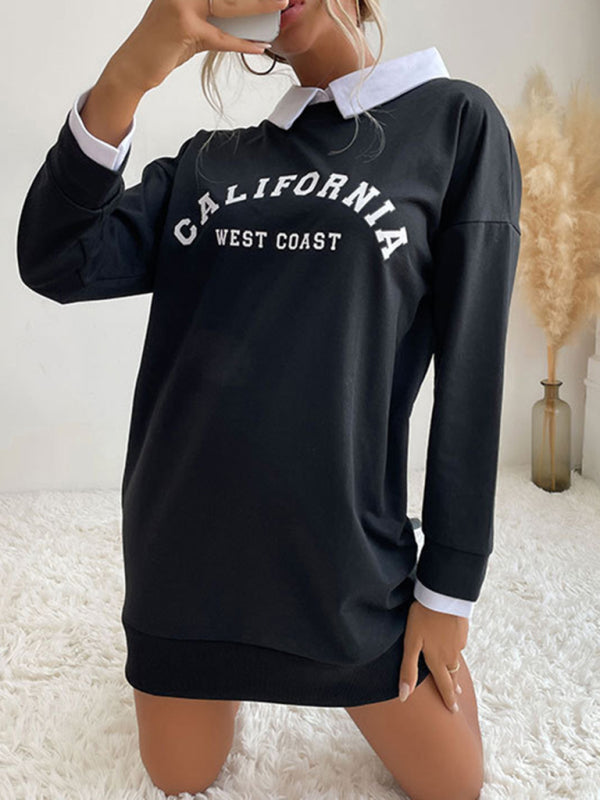 Solid Cotton California Collared Sweatshirt Dress Sweatshirt