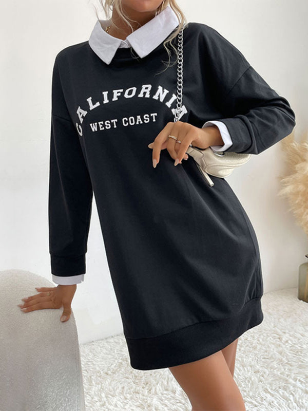 Solid Cotton California Collared Sweatshirt Dress Sweatshirt