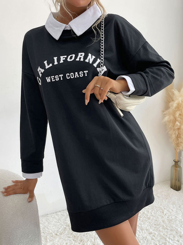 Solid Cotton California Collared Sweatshirt Dress Sweatshirt