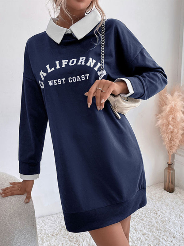 Solid Cotton California Collared Sweatshirt Dress Sweatshirt