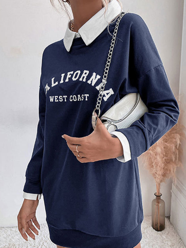 Solid Cotton California Collared Sweatshirt Dress Sweatshirt