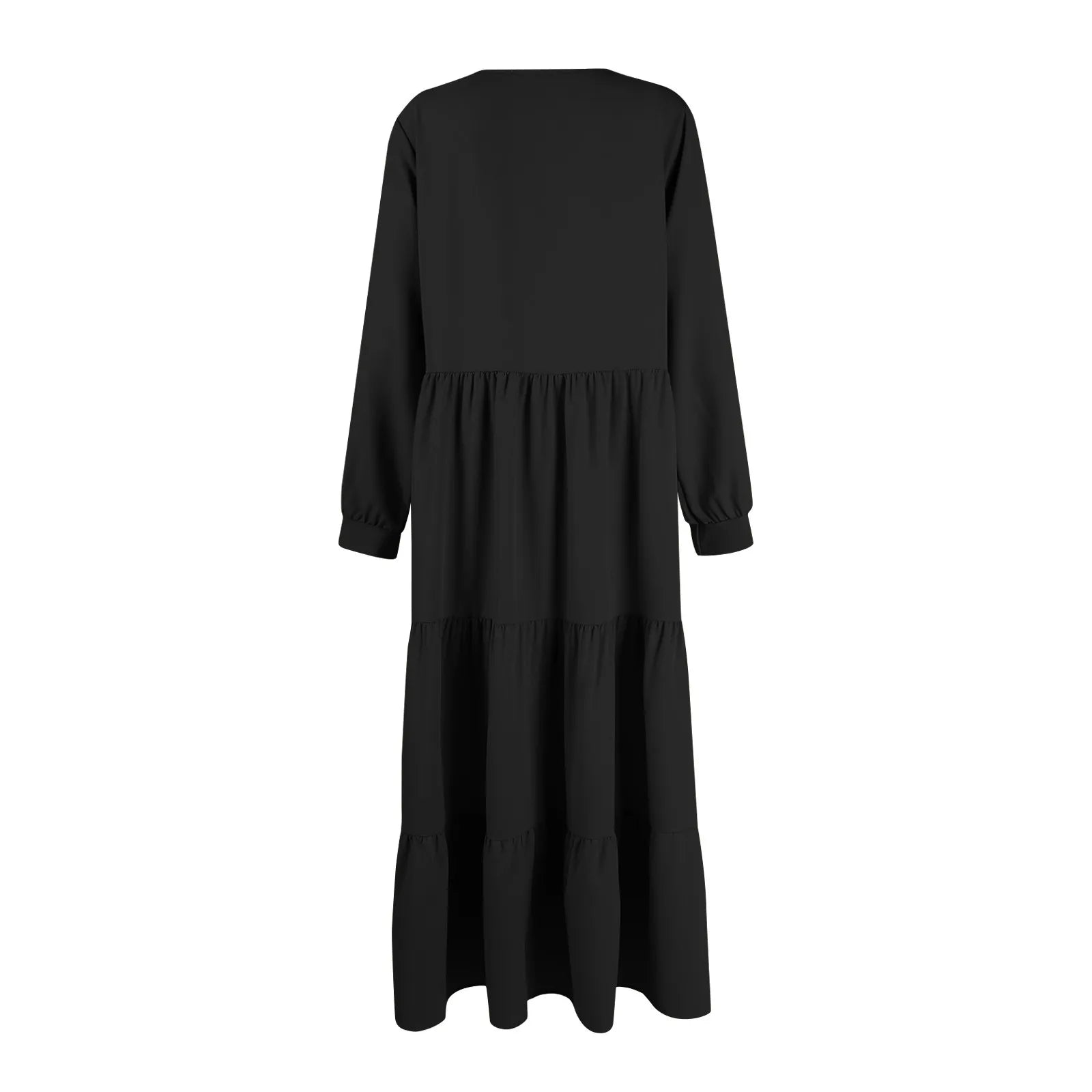 Solid Tiered Ruffle Midi Dress with Long Sleeves Midi Dresses