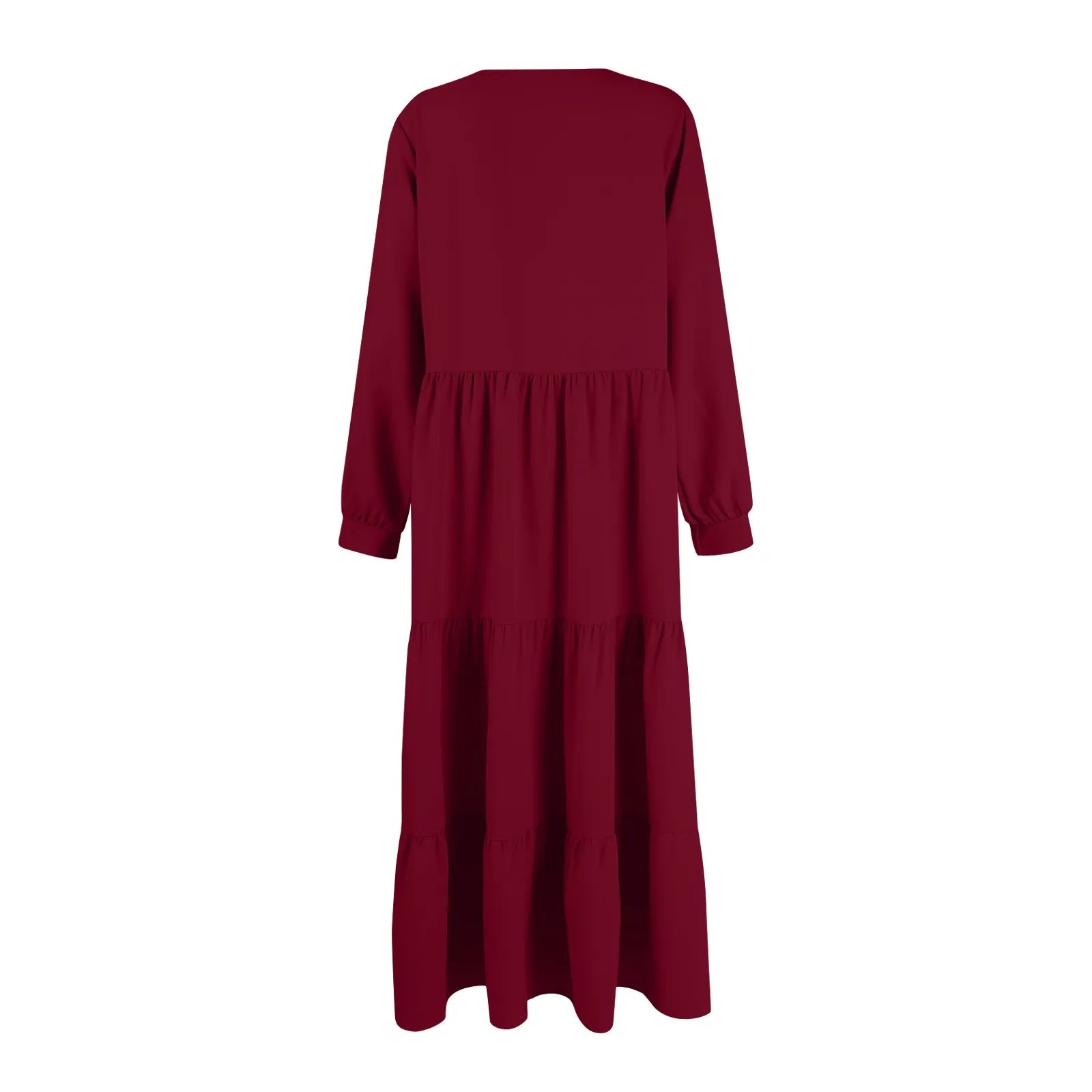 Solid Tiered Ruffle Midi Dress with Long Sleeves Midi Dresses