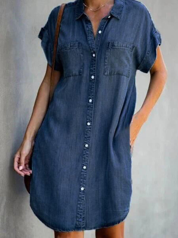 Casual Mini Dress with Collared Neckline & Pockets