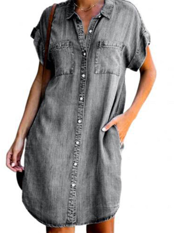 Women's Casual Denim Jean Mini Shirt Dresses Dress