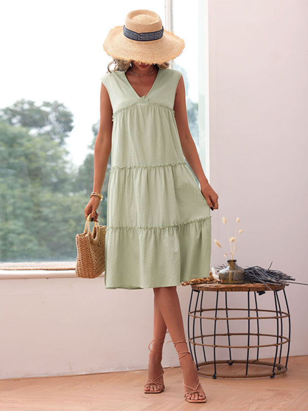 Women's Casual Ruffle Dress - Comfortable Cotton Blend Fit