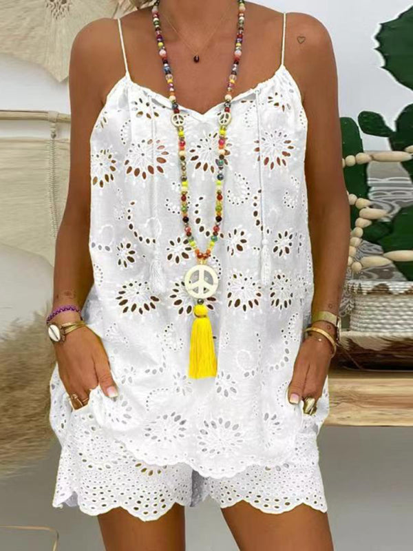 Vacay Embroidered Shorts & Cami Top 2 Piece Set in Cotton Blend