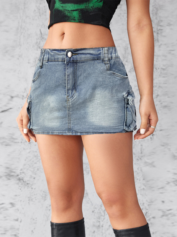 Urban Cargo Style Edgy Mini Denim Skirt for Trendy Looks Denim