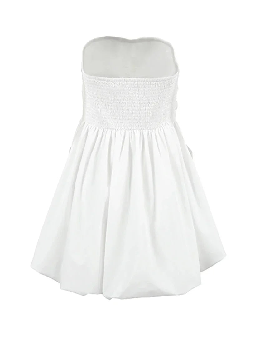 Tube Fit and Flare Pleated Mini Dress with Smocked Back Strapless