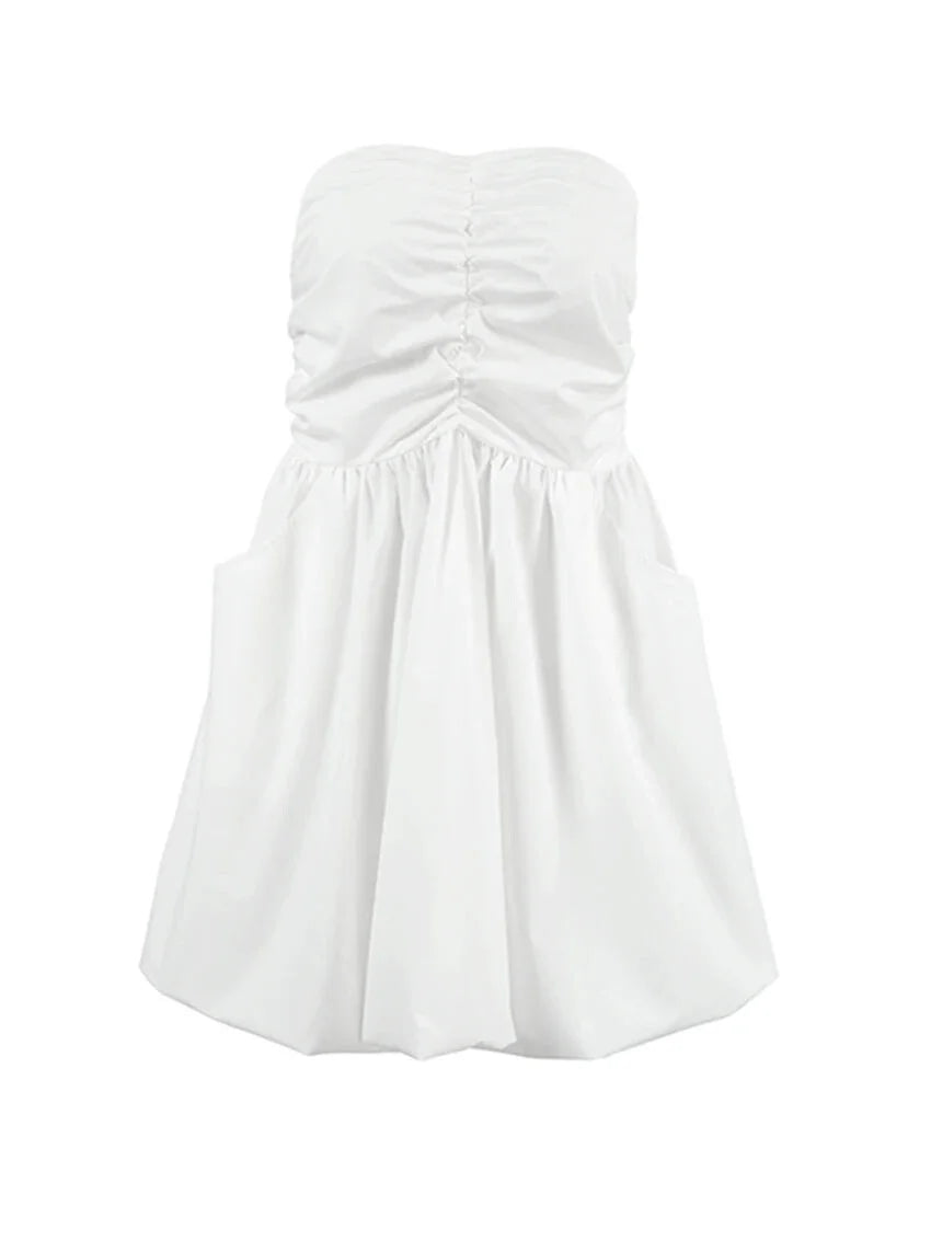 Tube Fit and Flare Pleated Mini Dress with Smocked Back Strapless