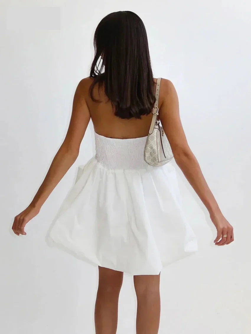 Tube Fit and Flare Pleated Mini Dress with Smocked Back Strapless