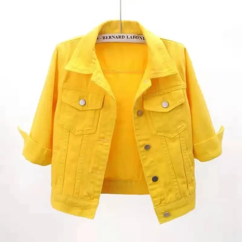 Women Boxy Denim Jacket with 3/4 Sleeves Jackets