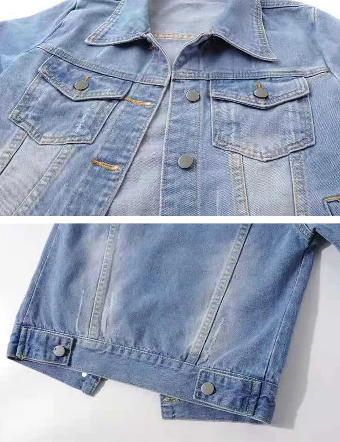 Women Boxy Denim Jacket with 3/4 Sleeves Jackets