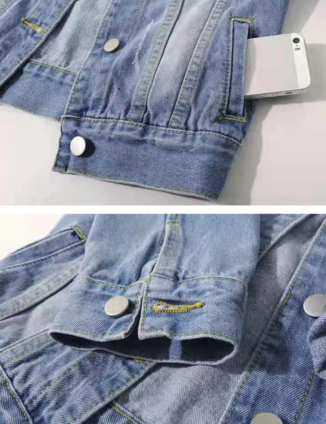 Women Boxy Denim Jacket with 3/4 Sleeves Jackets