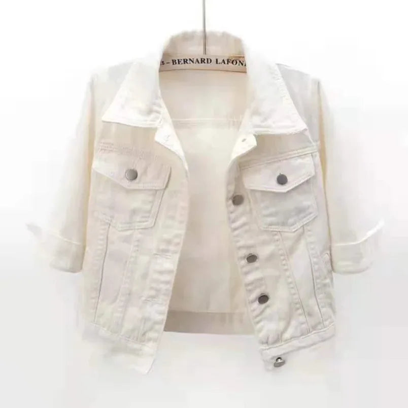 Women Boxy Denim Jacket with 3/4 Sleeves Jackets