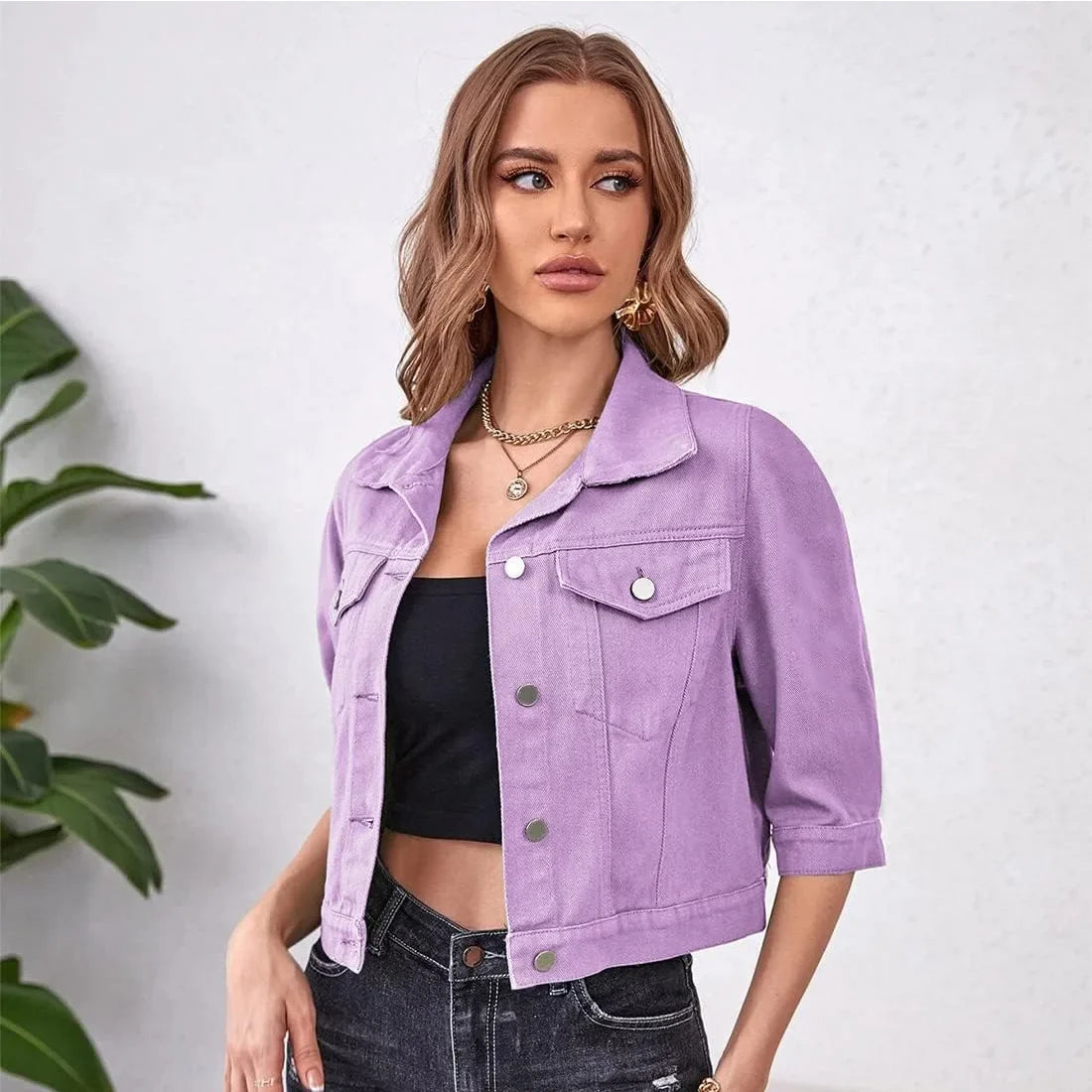 Women's Denim Shacket - Cropped Boxy Fit for Casual Occasions