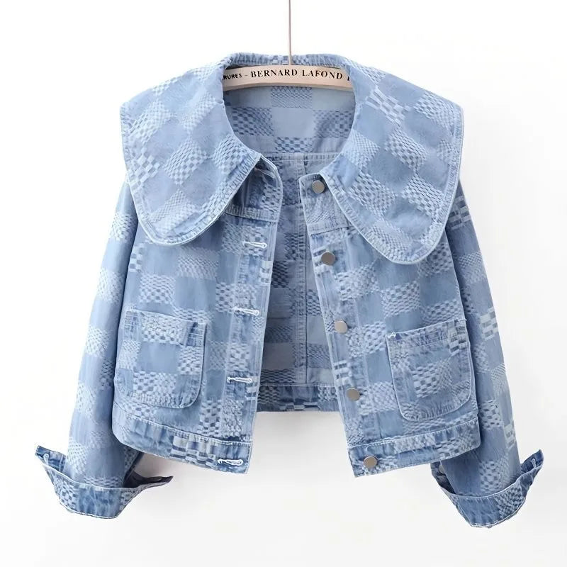 Cropped Peter Pan Collar Denim Jacket for Women