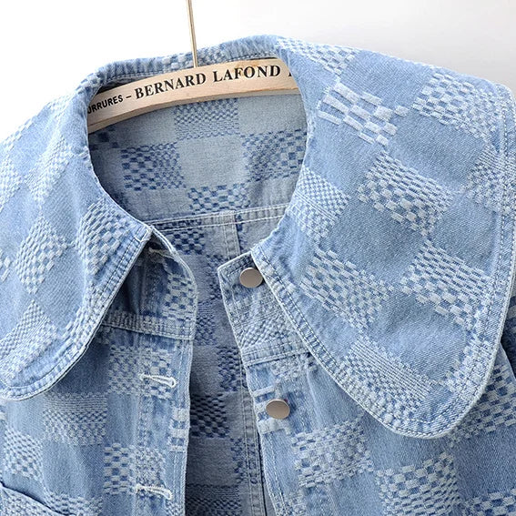 Women Cropped Denim Jacket with Peter Pan Collar Denim Jackets