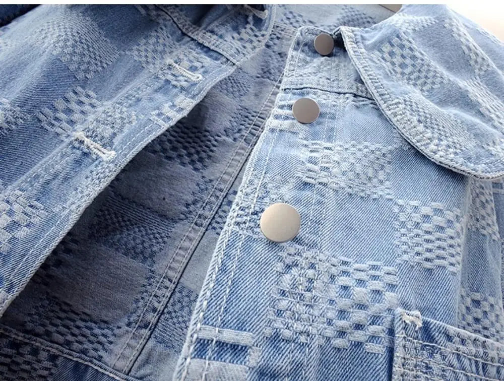 Women Cropped Denim Jacket with Peter Pan Collar Denim Jackets