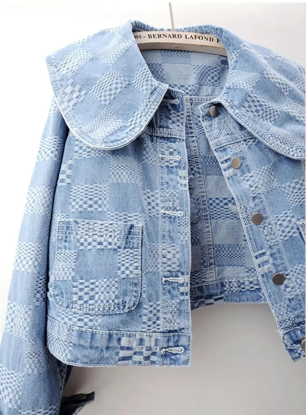 Women Cropped Denim Jacket with Peter Pan Collar Denim Jackets