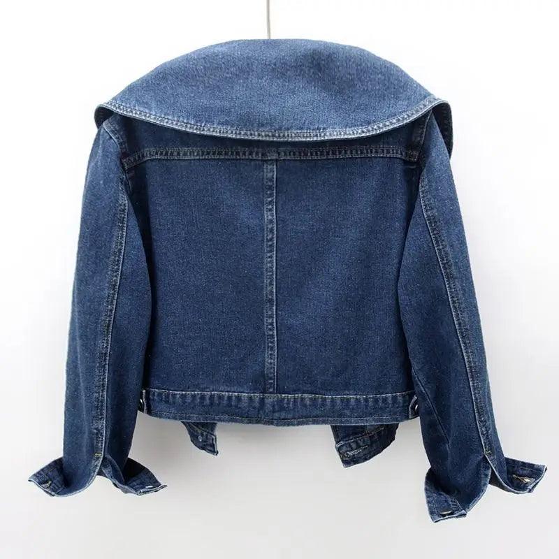 Women Cropped Denim Jacket with Peter Pan Collar Denim Jackets