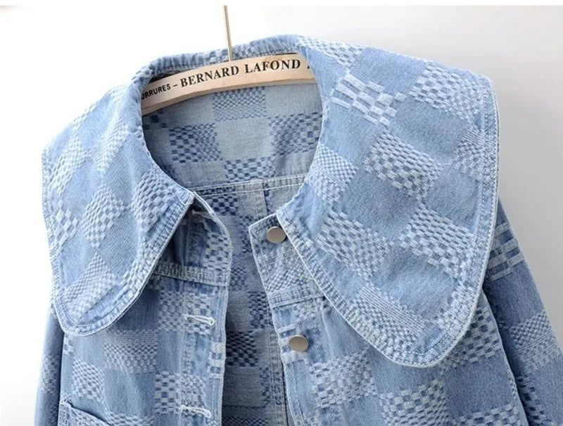 Women Cropped Denim Jacket with Peter Pan Collar Denim Jackets