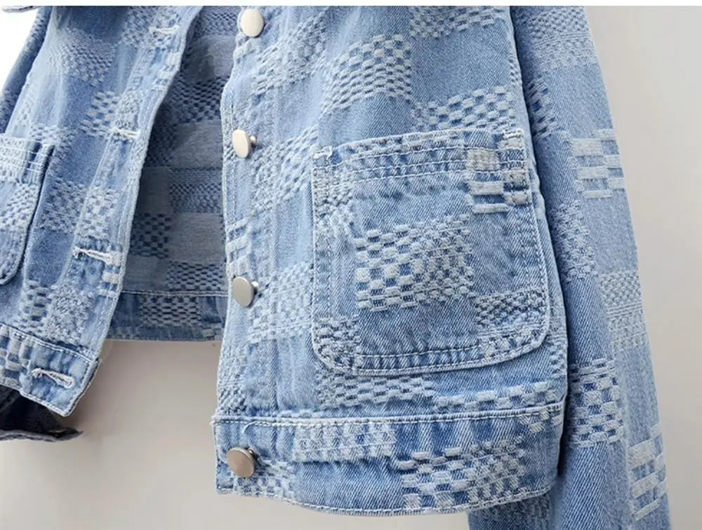 Women Cropped Denim Jacket with Peter Pan Collar Denim Jackets